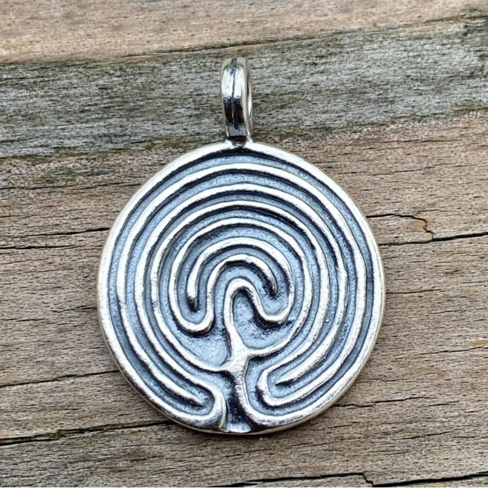 Labyrinth Pendant solid .925 Sterling Silver made in USA pathway pendant